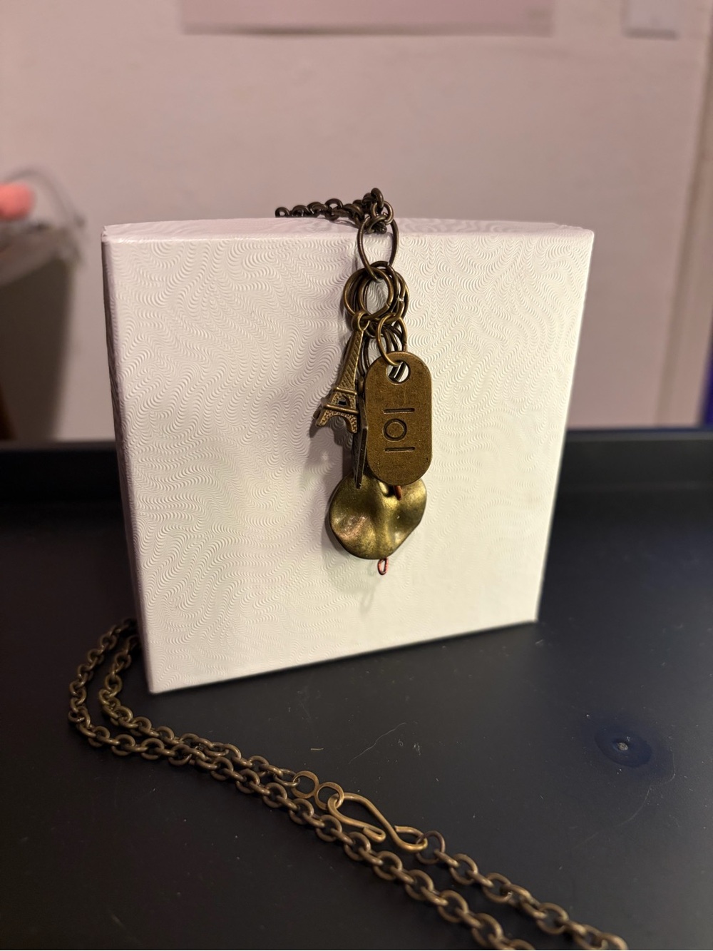 Vintage-Style Brass Charm Pendant Necklace - Bronze